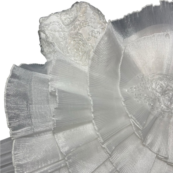 Cinderella Devine Vtg 3D Beaded Tiered Strapless White Wedding Cocktail Dress - Picture 7 of 16